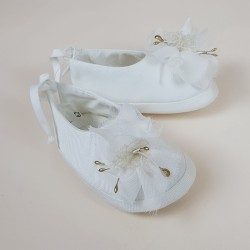 Compleu botez fete 2 piese RBB008H  botoșei din material textil cu aplicații de mărgele