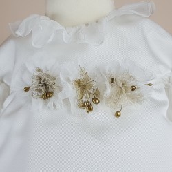 Compleu botez fete 2 piese RBB008H guler din pânză topită