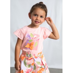 Tricou roz pudra flori,...